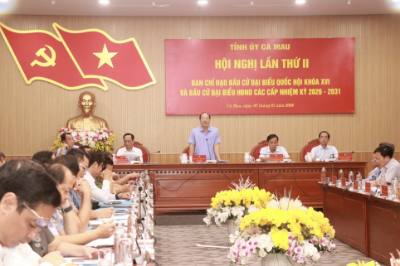 Bí thư Tỉnh uỷ Cà Mau Nguyễn Hồ Hải phát biểu chỉ đạo hội nghị. Ảnh: Huỳnh Anh - TTXVN