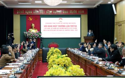 Ủy ban Mặt trận Tổ quốc Việt Nam tỉnh Thái Nguyên tổ chức Hội nghị hiệp thương lần ba để chọn danh sách người ứng cử đại biểu Quốc hội. Ảnh: Trần Trang-TTXVN 