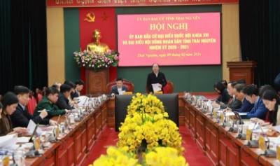 Uỷ ban bầu cử tỉnh Thái Nguyên tổ chức hội nghị đánh giá tình hình triển khai công tác bầu cử các cấp. Ảnh: Trần Trang-TTXVN 