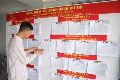 Cử tri tìm hiểu thông tin về các ứng viên đại biểu Quốc hội và Hội đồng Nhân dân tỉnh trước ngày bầu cử. Ảnh: Chanh Đa-TTXVN 