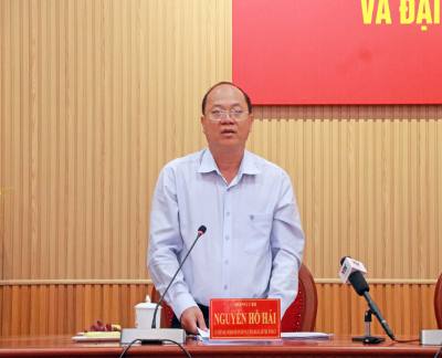 Bí thư Tỉnh ủy Cà Mau Nguyễn Hồ Hải phát biểu tại buổi làm việc. Ảnh: Huỳnh Anh - TTXVN