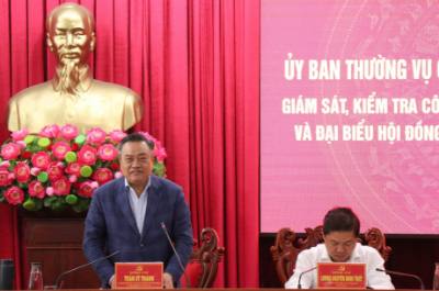 Ông Trần Sỹ Thanh, Ủy viên Bộ Chính trị, Bí thư Trung ương Đảng, Chủ nhiệm Ủy ban Kiểm tra Trung ương, Ủy viên Hội đồng Bầu cử quốc gia, phát biểu chỉ đạo. Ảnh: Ngọc Minh - TTXVN