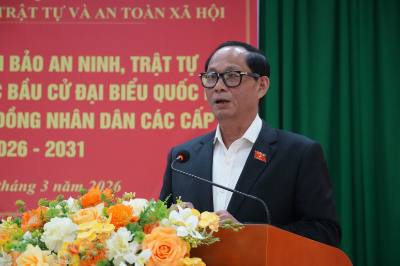 Phó Chủ tịch Quốc hội Trần Quang Phương phát biểu chỉ đạo tại buổi làm việc. Ảnh: Hoa Mai - TTXVN