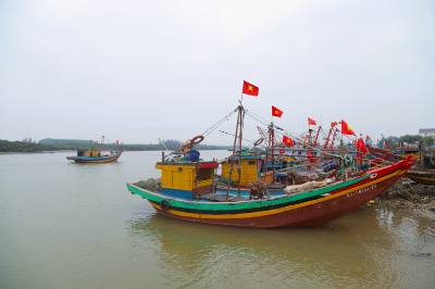 Les pêcheurs de la commune de Dien Chau reportent leur voyage pour participer au vote.  Photo VNA : Xuân Tiến