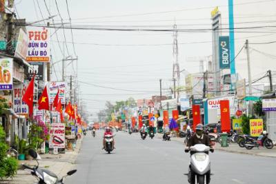  Quốc lộ 80 thuộc địa bàn tỉnh An Giang và Thành phố Cần Thơ được trang trí cờ hoa, pano, áp phích tuyên truyền về bầu cử đại biểu Quốc hội khóa XVI và đại biểu HĐND các cấp. Ảnh: Văn Sĩ - TTXVN                               